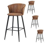 MEUBLE COSY Juego de 4 Taburete de Bar con Respaldo, Apoyabrazos y Reposapiés Sillas Tapizados de Gamuza Vintage Industrial Asiento de 72 cm de Altura para Cocina, Bar, Comedor, Marrón