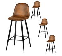 MEUBLE COSY Juego de 4 Taburete de Bar con Respaldo y Reposapiés Tapizados de Gamuza Vintage Industrial Asiento de 76 cm de Altura para Cocina, Bar, Comedor, Marrón