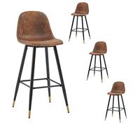 MEUBLE COSY Juego de 4 Taburete de Bar con Respaldo y Reposapiés Tapizados de Gamuza Vintage Industrial Asiento de 76 cm de Altura para Cocina, Bar, Comedor, Marrón