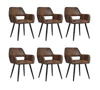 MEUBLE COSY Juego de 6 Sillas de Comedor Vintage Sillón Tapizado en Gamuza con Reposabrazos Patas Metálicas para Cocina Salón
