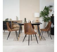 MEUBLE Cosy Juego de Mesa de Comedor Extensible con 4 Sillas, Estructura de Acero, para Cocina Sala de Estar, Negro + Dorado + Marrón