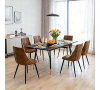 MEUBLE Cosy Juego de Mesa de Comedor Extensible con 6 Sillas, Estructura de Acero, para Cocina Sala de Estar, Negro + Dorado + Marrón
