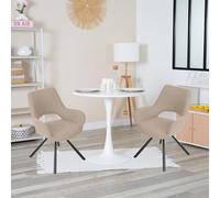 MEUBLE COSY Juegos de Mesa de Comedor Redonda con 2 Sillas Conjuntos de Mueble de 3 Piezas, Estructura de Acero para Cocina y Salón, Madera de ingeniería, Blanco + Beige, 80x80x73/58,5x59x81 cm