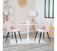 MEUBLE COSY Juegos de Mesa de Comedor Redonda con 2 Sillas Conjuntos de Mueble de 3 Piezas, Estructura de Acero para Cocina y Salón, Madera de ingeniería, Blanco + Beige, 80x80x73/48x54,5x80 cm
