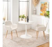 MEUBLE COSY Juegos de Mesa de Comedor Redonda con 2 Sillas Conjuntos de Mueble de 3 Piezas, Estructura de Acero para Cocina y Salón, Madera de ingeniería, Blanco + Beige, 80x80x73/56x56x78 cm