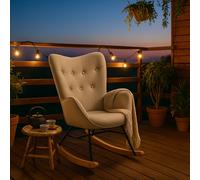 MEUBLE Cosy Mecedora de Jardín, Sillón Relax para Terraza y Balcón Cubiertos, Diseño Escandinavo con Patas de Madera y Metal, Tapizado No Impermeable