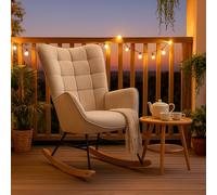 MEUBLE Cosy Mecedora de Jardín, Sillón Relax para Terraza y Balcón Cubiertos, Diseño Escandinavo con Patas de Madera y Metal, Tapizado No Impermeable