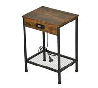 MEUBLE COSY Mesa Auxiliar con Estación de Carga Mesita de Noche con 4 Puertos USB Repisa para Salón Dormitorio, Estudio, Industrial, Marrón, 38x28x52cm