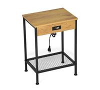 MEUBLE COSY Mesa Auxiliar con Estación de Carga Mesita de Noche con 4 Puertos USB Repisa para Salón Dormitorio, Estudio, Industrial, Marrón Claro, 38x28x52cm