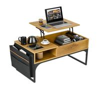 MEUBLE COSY Mesa de Centro Elevable Mesitas Salón para el café Sofá con Espacio y Bolsillo de Almacenamiento, Estructura de Metal, Estilo Industrial, Marrón Claro, 100x50x45cm