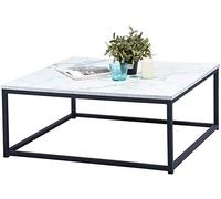 MEUBLE COSY Mesa de Centro Mesitas Salón para el café Sofá Mármol de imitación, Estructura de Metal, Estilo Industrial, Blanco y Negro, 80x80x34cm
