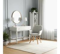 MEUBLE Cosy Silla de Maquillaje 360° Giratorio Silla de Tocador con Reposabrazos, Asiento Cómodo y Respaldo, Patas de Madera Maciza, Beige