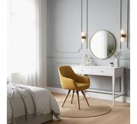 MEUBLE Cosy Silla de Maquillaje 360° Giratorio Silla de Tocador con Reposabrazos, Asiento Cómodo y Respaldo, Patas de Madera Maciza, Amarillo