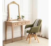 MEUBLE Cosy Silla de Maquillaje 360° Giratorio Silla de Tocador con Reposabrazos, Asiento Cómodo y Respaldo, Patas de Madera Maciza, Verde