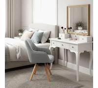 MEUBLE Cosy Silla de Maquillaje 360° Giratorio Silla de Tocador con Reposabrazos, Asiento Cómodo y Respaldo, Patas de Madera Maciza, Gris