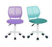MEUBLE COSY Silla de Oficina Juego de 2, Silla de Escritorio Giratoria Regulable en Altura, sin Reposabrazos, con Ruedas para Teletrabajo, Estudio y Dormitorio, Violeta + Turquesa
