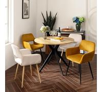 MEUBLE COSY Sillas de Comedor Juego de 4 con Reposabrazos, Sillas Cocina Nórdica, Asiento Acolchado en Tela de Pana, Patas Metal, Beige + Amarillo
