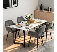 MEUBLE COSY Sillas de Comedor Juego de 4 con Reposabrazos, Sillas Cocina Nórdica, Asiento Acolchado en Tela de Pana, Patas Metal, Gris