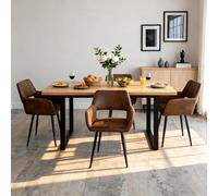 MEUBLE Cosy Sillas de Comedor Juego de 4 con Reposabrazos, Sillas Cocina Nórdica, Asiento Acolchado en Gamuza, Patas Metal, Marrón