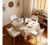 MEUBLE Cosy Sillas de Comedor Juego de 4 con Reposabrazos, Sillas Cocina Nórdica, Asiento Acolchado en Tela de Bucle, Patas Metal, Crema