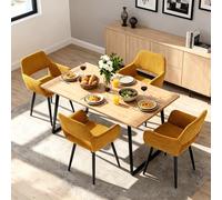 MEUBLE COSY Sillas de Comedor Juego de 4 con Reposabrazos, Sillas Cocina Nórdica, Asiento Acolchado en Tela de Pana, Patas Metal, Amarillo