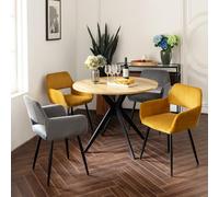 MEUBLE Cosy Sillas de Comedor Juego de 4 con Reposabrazos, Sillas Cocina Nórdica, Asiento Acolchado en Tela de Pana, Patas Metal, Gris + Amarillo