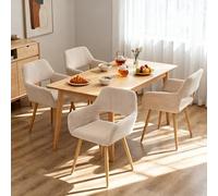 MEUBLE Cosy Sillas de Comedor Juego de 4 con Reposabrazos, Sillas Cocina Nórdica, Asiento Acolchado en Tela de Pana, Patas Metal, Beige Claro