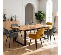 MEUBLE Cosy Sillas de Comedor Juego de 6 con Reposabrazos, Sillas Cocina Nórdica, Asiento Acolchado en Tela de Pana, Patas Metal, Gris + Amarillo