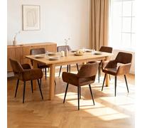 MEUBLE COSY Sillas de Comedor Juego de 6 con Reposabrazos, Sillas Cocina Nórdica, Asiento Acolchado en Gamuza, Patas Metal, Marrón