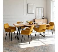 MEUBLE Cosy Sillas de Comedor Juego de 6 con Reposabrazos, Sillas Cocina Nórdica, Asiento Acolchado en Tela de Pana, Patas Metal, Amarillo