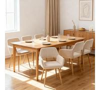 MEUBLE COSY Sillas de Comedor Juego de 6 con Reposabrazos, Sillas Cocina Nórdica, Asiento Acolchado en Tela de Pana, Patas Metal, Beige Claro