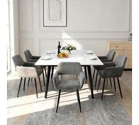 MEUBLE COSY Sillas de Comedor Juego de 6 con Reposabrazos, Sillas Cocina Nórdica, Asiento Acolchado en Tela de Pana, Patas Metal, Gris