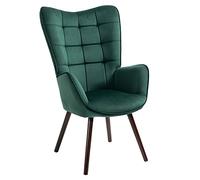 MEUBLE COSY Sillones de salón Butaca nórdica Sillas Escandinavo Relax Acolchado con Reposabrazos y Patas de Madera, Terciopelo, para Dormitorio Comedor, Verde