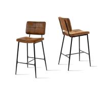 MEUBLE COSY Taburetes de Bar Juego de 2, Sillas de Cocina en Gamuza con Respaldo y Reposapiés, Asiento Acolchado de 75 cm de Alto, Patas de Acero, Marrón