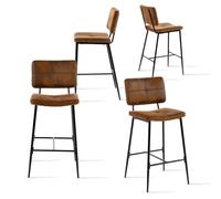 MEUBLE COSY Taburetes de Bar Juego de 4, Sillas de Cocina en Gamuza con Respaldo y Reposapiés, Asiento Acolchado de 75 cm de Alto, Patas de Acero, Marrón