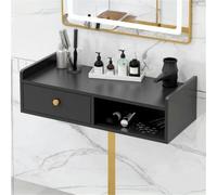 Meuble de Rangement Mural suspendu pour Salon de beauté, Avec tiroir et Table ouverte, Noir, 50 x 30 x 16 cm
