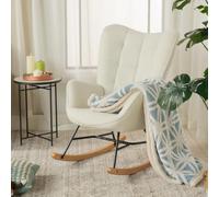 meublescosy Silla Mecedora Escandinavo Sillón Relax Patas de Madera | Sillón Mecedora Especial Lactancia para Salón Dormitorio Lectura Sala de Estudio, Asiento Extra Ancho en Tela, Hasta 120 kg
