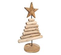 Meubletmoi Escultura Abeto Pequeño H. 35 cm de madera de teca en bruto y varilla de metal, efecto envejecido, fabricación artesanal, estilo natural y exótico, Merry