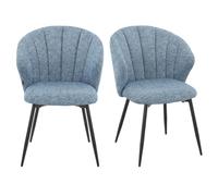 Meubletmoi - Juego de 2 sillas de comedor de tela china suave azul con apoyabrazos tapizados y patas de metal negro - Diseño moderno - Simon