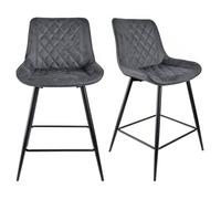 Meubletmoi Manhattan 2 - Juego de 2 sillas de bar de tela tapizada gris oscuro con ribete y patas de metal negro