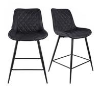 Meubletmoi Manhattan 2 - Juego de 2 sillas de bar de tela tapizada negra con ribete y patas de metal negro