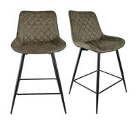 Meubletmoi Manhattan 2 - Juego de 2 sillas de bar de tela tapizada verde con ribete y patas de metal, color negro