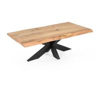 Meubletmoi Mesa baja 140 x 70 cm con tapa de madera de roble claro macizo y base central de cruz de metal negro - Ottawa 1