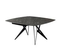 Meubletmoi - Mesa de comedor extensible cuadrada 90 a 160 cm, cerámica, color gris antracita, mármol, gris claro, patas finas geométricas caladas, metal negro - Emmett