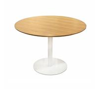 Meubletmoi - Mesa de comedor redonda D. 110 cm Bandeja revestida Madera de roble con base de metal blanco lacado - Ambiente minimalista moderno - Valeria