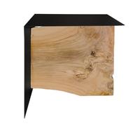 Meubletmoi Pequeña mesa de bajo/auxiliar rectangular L. ONTARI - Bandeja de metal (38 cm), color negro mate y pie de madera de teca maciza, estilo bruto industrial