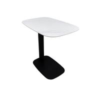 Meubletmoi Punta de sofá/Mesa auxiliar rectangular H. 55 cm de cerámica blanca efecto mármol con base de metal negro - Ambiente moderno y elegante - Opaline