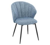 Meubletmoi - Silla de comedor de tela china suave azul con apoyabrazos tapizados y patas de metal negro - Diseño moderno - Simon
