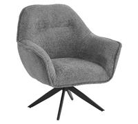 Meubletmoi - Sillón giratorio de 360 grados con reposabrazos, tejido buclette gris y base de metal negro, diseño moderno y moderno - Edward