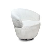 Meubletmoi Sillón Redondo Giratorio 360° Tejido Oveja Blanco Roto y Pie Metal Negro - Diseño Contemporáneo Lounge - Corolla